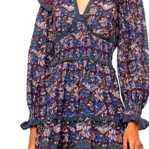 Sea New York Blue and Green Patterned Long Sleeve Dress